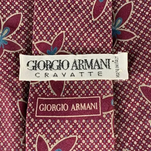 GIORGIO ARMANI Burgundy Taupe Abstract Floral Silk Tie